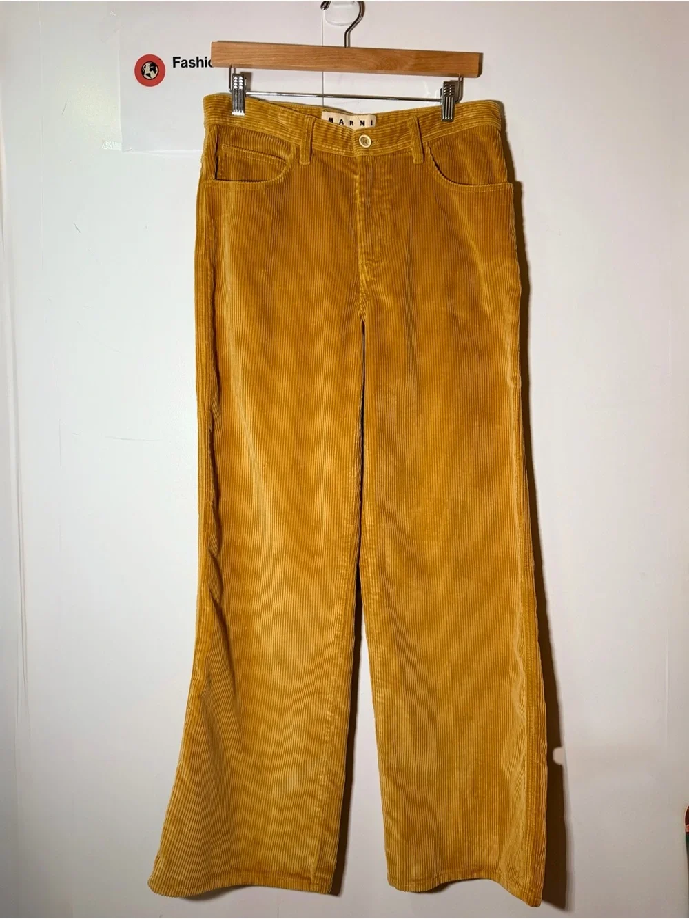 Marni Beige Corduroy Wide-Leg Pants Flat Front Pockets flared leg trousers S 46